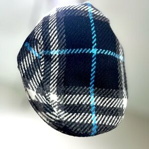 Burberry Nova Check Wool Driving Cap Navy Blue Plaid Made in England Classic